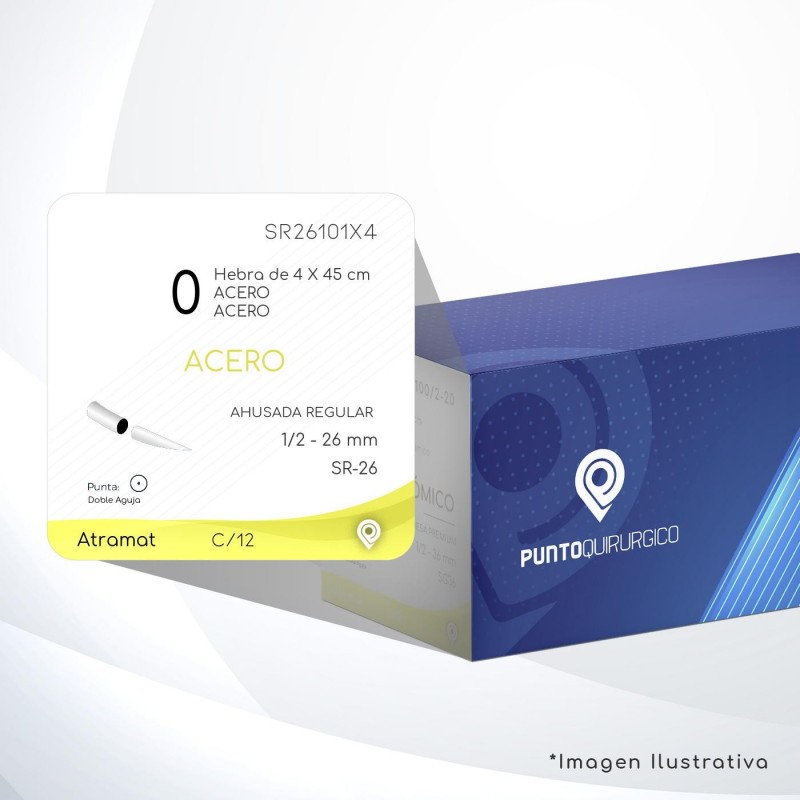 SR26101X4 0 Aguja 1/2 - 26 mm Doble Aguja AHUSADA REGULAR  SR-26 Hebra de 4 X 45 cm Cierre Esternón C/12