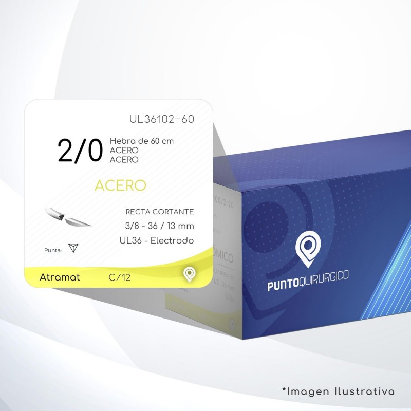 UL36102-60 2/0 Aguja 3/8 - 36 / 13 mm  RECTA CORTANTE - ELECTRODO DA UL36 Hebra de 60 cm Cierre Esternón C/12