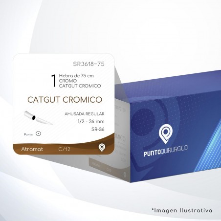 SR3618-75 1 Aguja 1/2 - 36 mm  AHUSADA REGULAR SR-36 Hebra de 75 cm Cirugía General