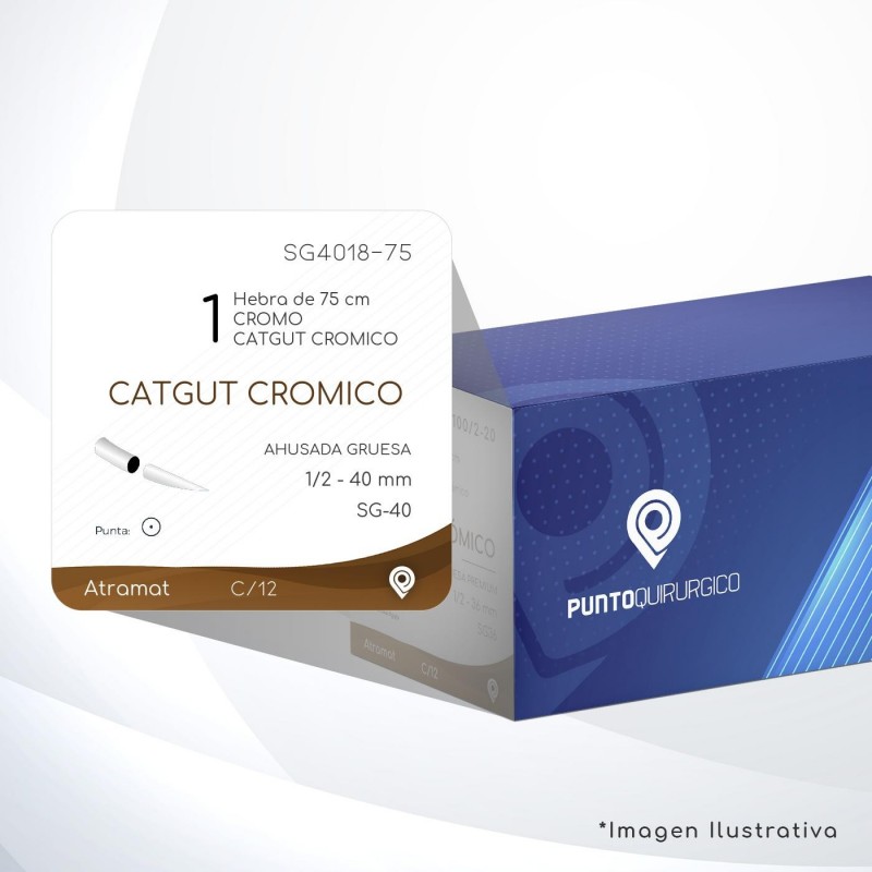 SG4018-75 1 Aguja 1/2 - 40 mm  AHUSADA GRUESA SG-40 Hebra de 75 cm Cirugía General