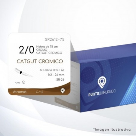 SR2612-75 2/0 Aguja 1/2 - 26 mm  AHUSADA REGULAR SR-26 Hebra de 75 cm Cirugía General