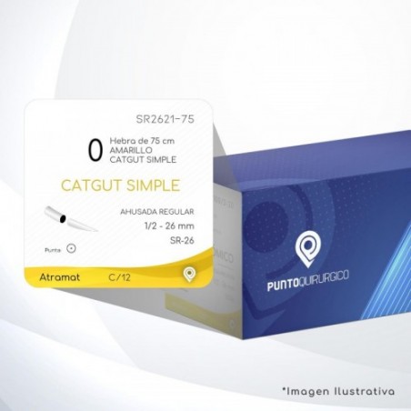 SR2621-75 0 Aguja 1/2 - 26 mm  AHUSADA REGULAR SR-26 Hebra de 75 cm Cirugía General C/12