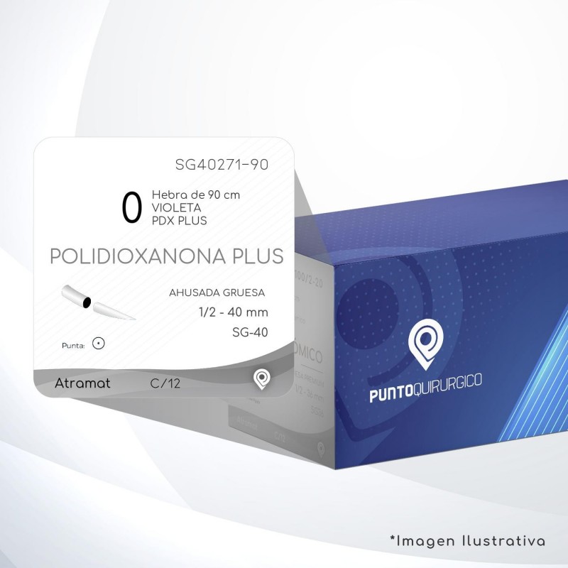 SG40271-90 0 Aguja 1/2 - 40 mm  AHUSADA GRUESA  SG-40 Hebra de 90 cm Tejidos difícil cicatrización C/12