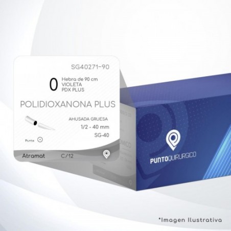 SG40271-90 0 Aguja 1/2 - 40 mm  AHUSADA GRUESA  SG-40 Hebra de 90 cm Tejidos difícil cicatrización C/12