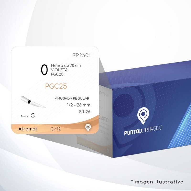 SR2601 0 Aguja 1/2 - 26 mm  AHUSADA REGULAR  SR-26 Hebra de 70 cm Tejidos cicatrizan Medianamente C/12