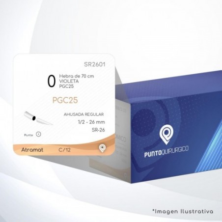 SR2601 0 Aguja 1/2 - 26 mm  AHUSADA REGULAR  SR-26 Hebra de 70 cm Tejidos cicatrizan Medianamente C/12