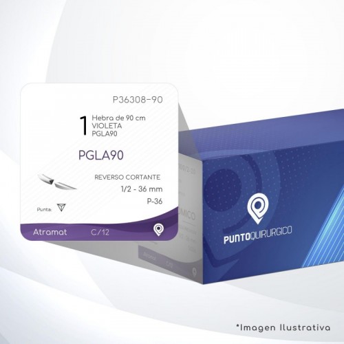 P36308-90 1 Aguja 1/2 - 36 mm  REVERSO CORTANTE  P-36 Hebra de 90 cm Cirugía General