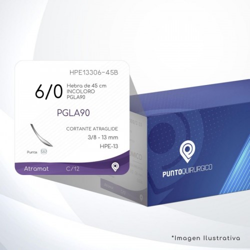 HPE13306-45B 6/0 Aguja 3/8 - 13 mm  CORTANTE ATRAGLIDE HPE-13 Hebra de 45 cm Cirugía General