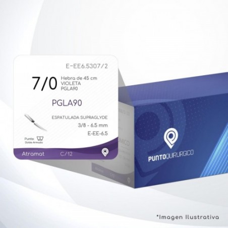 E-EE6.5307/2 7/0 Aguja 3/8 - 6.5 mm Doble Armado ESPATULADA SUPRAGLYDE DA E-EE-6.5 Hebra de 45 cm Cirugía General