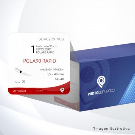 SG40298-90B 1 Aguja 1/2 - 40 mm  AHUSADA GRUESA  SG-40 Hebra de 90 cm Tejidos que cicatrizan rápidamente C/12