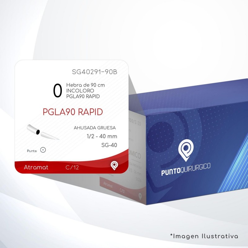 SG40291-90B 0 Aguja 1/2 - 40 mm  AHUSADA GRUESA  SG-40 Hebra de 90 cm Tejidos que cicatrizan rápidamente C/12