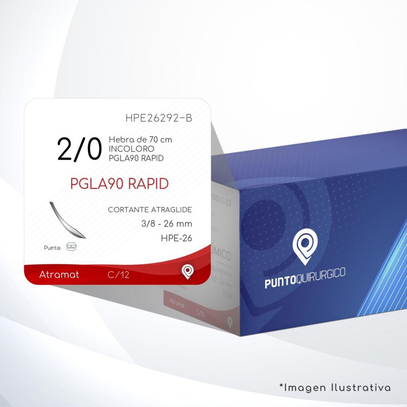 HPE26292-B 2/0 Aguja 3/8 - 26 mm  CORTANTE ATRAGLIDE HPE-26 Hebra de 70 cm Tejidos que cicatrizan rápidamente C/12