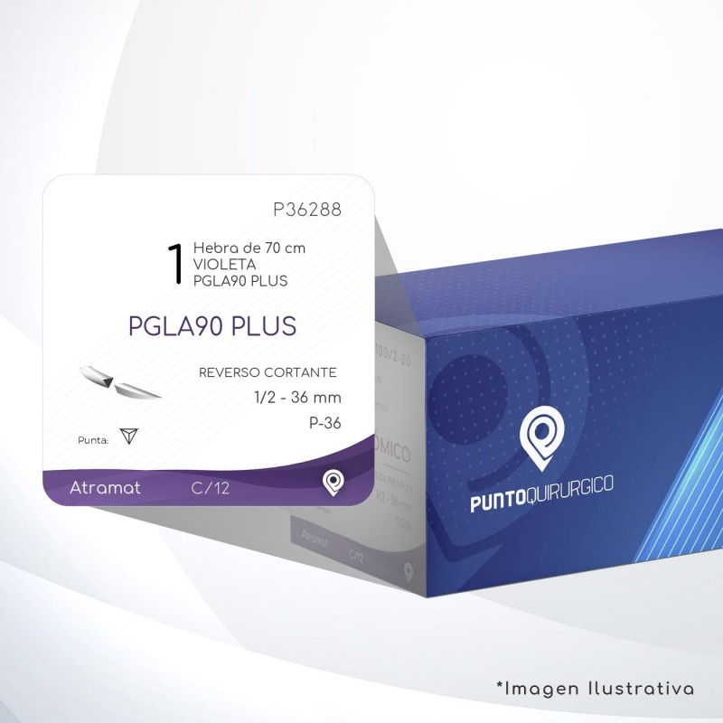 P36288 1 Aguja 1/2 - 36 mm  REVERSO CORTANTE  P-36 Hebra de 70 cm Cirugía General