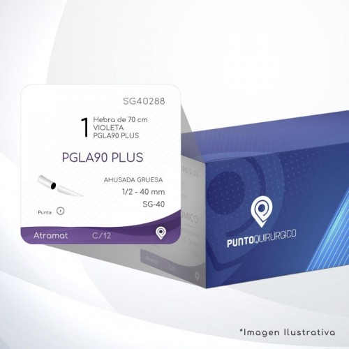 SG40288 1 Aguja 1/2 - 40 mm  AHUSADA GRUESA  SG-40 Hebra de 70 cm Cirugía General