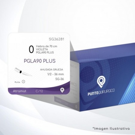 SG36281 0 Aguja 1/2 - 36 mm  AHUSADA GRUESA  SG-36 Hebra de 70 cm Cirugía General