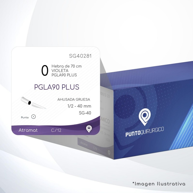 SG40281 0 Aguja 1/2 - 40 mm  AHUSADA GRUESA  SG-40 Hebra de 70 cm Cirugía General