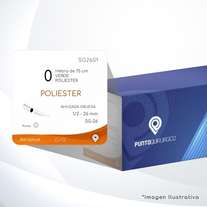 SG2651 0 Aguja 1/2 - 26 mm  AHUSADA GRUESA   SG-26 Hebra de 75 cm Cirugía Cardiovascular