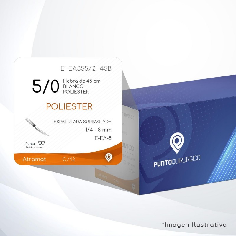 E-EA855/2-45B 5/0 Aguja 1/4 - 8 mm Doble Armado ESPATULADA SUPRAGLYDE DA E-EA-8 Hebra de 45 cm Cirugía Cardiovascular