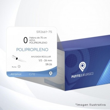 SR2661-75 0 Aguja 1/2 - 26 mm  AHUSADA REGULAR   SR-26 Hebra de 75 cm Cirugía Cardiovascular