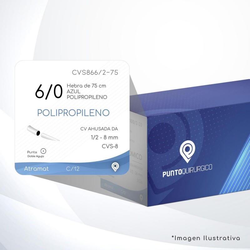 CVS866/2-75 6/0 Aguja 1/2 - 8 mm Doble Aguja CV AHUSADA  DA CVS-8 Hebra de 75 cm Cirugía Cardiovascular