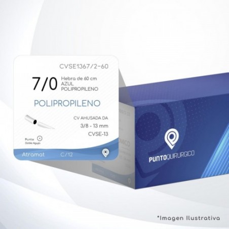 CVSE1367/2-60 7/0 Aguja 3/8 - 13 mm Doble Aguja CV AHUSADA  DA CVSE-13 Hebra de 60 cm Cirugía Cardiovascular