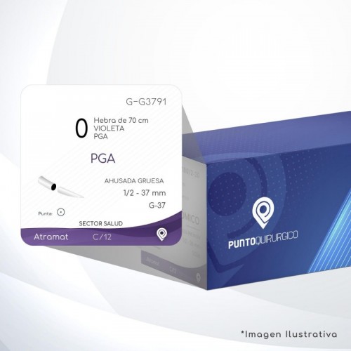G-G3791 0 Aguja 1/2 - 37 mm  AHUSADA GRUESA  G-37 Hebra de 70 cm Cirugía General