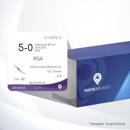 G-E895/2 5-0 Aguja 1/2 - 8 mm  ESPATULADA PREMIUM DA E-8 Hebra de 45 cm Cirugía General