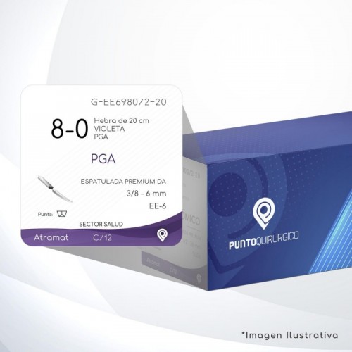 G-EE6980/2-20 8-0 Aguja 3/8 - 6 mm  ESPATULADA PREMIUM DA EE-6 Hebra de 20 cm Cirugía General