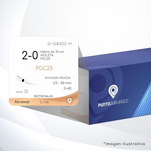 G-G4002-H 2-0 Aguja 1/2 - 40 mm  AHUSADA GRUESA  G-40 Hebra de 70 cm Tejidos cicatrizan Medianamente C/36