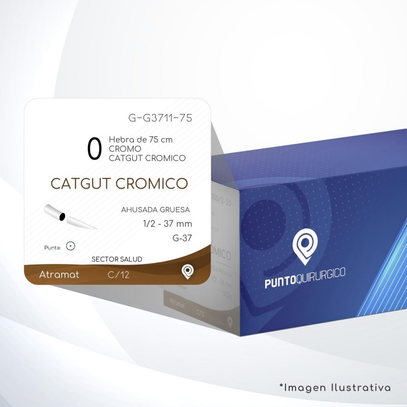 G-G3711-75 0 Aguja 1/2 - 37 mm  AHUSADA GRUESA  G-37 Hebra de 75 cm Cirugía General