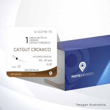 G-G3718-75 1 Aguja 1/2 - 37 mm  AHUSADA GRUESA  G-37 Hebra de 75 cm Cirugía General