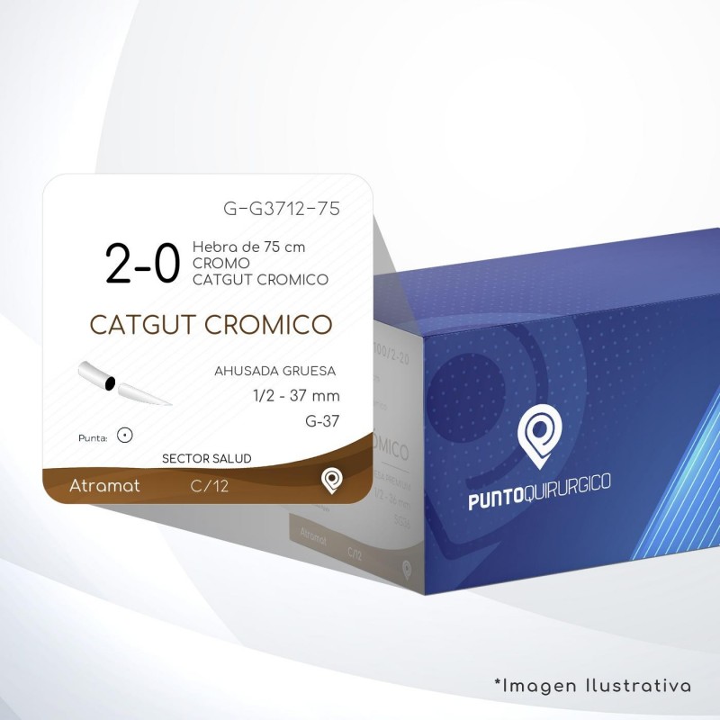 G-G3712-75 2-0 Aguja 1/2 - 37 mm  AHUSADA GRUESA  G-37 Hebra de 75 cm Cirugía General