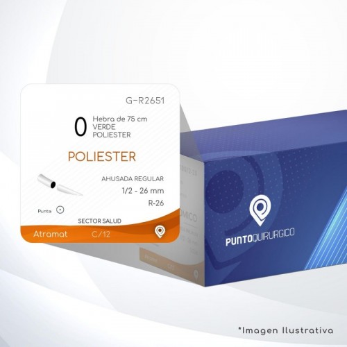 G-R2651 0 Aguja 1/2 - 26 mm  AHUSADA REGULAR R-26 Hebra de 75 cm Cirugía Cardiovascular