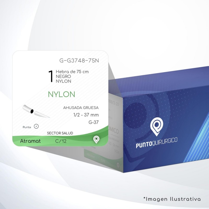 G-G3748-75N 1 Aguja 1/2 - 37 mm  AHUSADA GRUESA G-37 Hebra de 75 cm Cirugía General