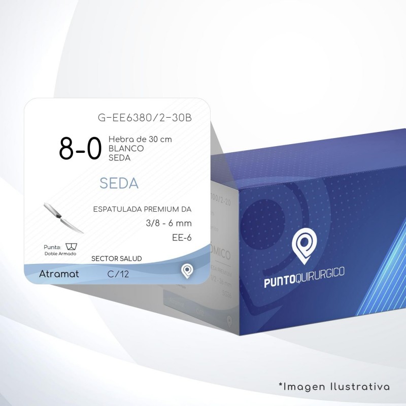 G-EE6380/2-30B 8-0 Aguja 3/8 - 6 mm Doble Armado ESPATULADA PREMIUM DA EE-6 Hebra de 30