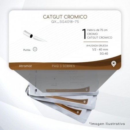 SG4018-75 1 Aguja 1/2 - 40 mm  AHUSADA GRUESA SG-40 Hebra de 75 cm Cirugía General