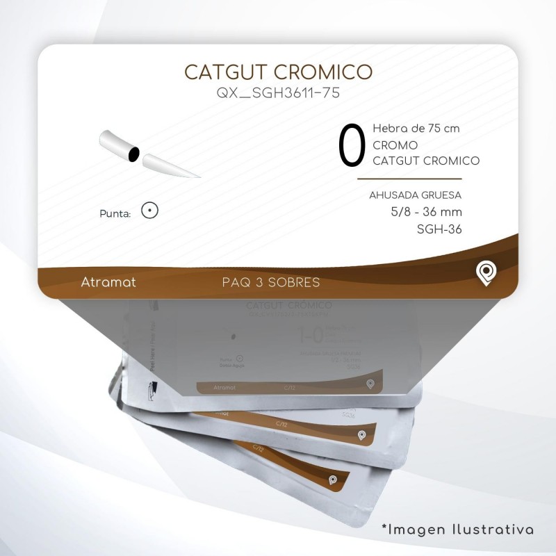 SGH3611-75 0 Aguja 5/8 - 36 mm  AHUSADA GRUESA SGH-36 Hebra de 75 cm Cirugía General