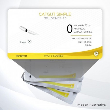 SR2621-75 0 Aguja 1/2 - 26 mm  AHUSADA REGULAR SR-26 Hebra de 75 cm Cirugía General C/3 piezas