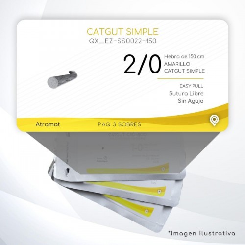 EZ-SS0022-150 2/0 Aguja   EASPULL  S/A Hebra de 150 cm Cirugía General C/3 piezas