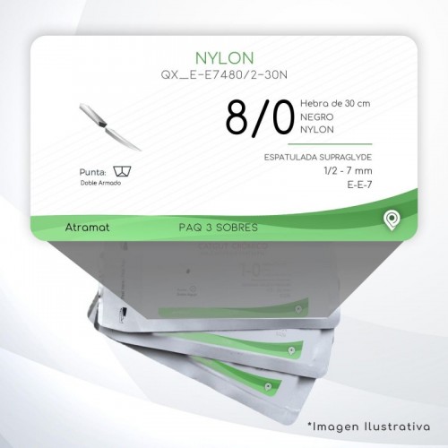 E-E7480/2-30N 8/0 Aguja 1/2 - 7 mm Doble Armado ESPATULADA SUPRAGLYDE DA E-E-7 Hebra de 30