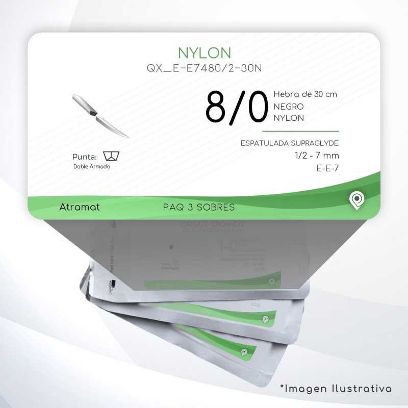 E-E7480/2-30N 8/0 Aguja 1/2 - 7 mm Doble Armado ESPATULADA SUPRAGLYDE DA E-E-7 Hebra de 30