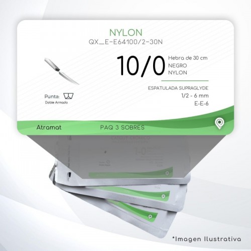 E-E64100/2-30N 10/0 Aguja 1/2 - 6 mm Doble Armado ESPATULADA SUPRAGLYDE DA E-E-6 Hebra de 30