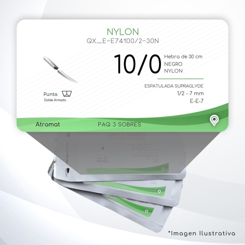 E-E74100/2-30N 10/0 Aguja 1/2 - 7 mm Doble Armado ESPATULADA SUPRAGLYDE DA E-E-7 Hebra de 30