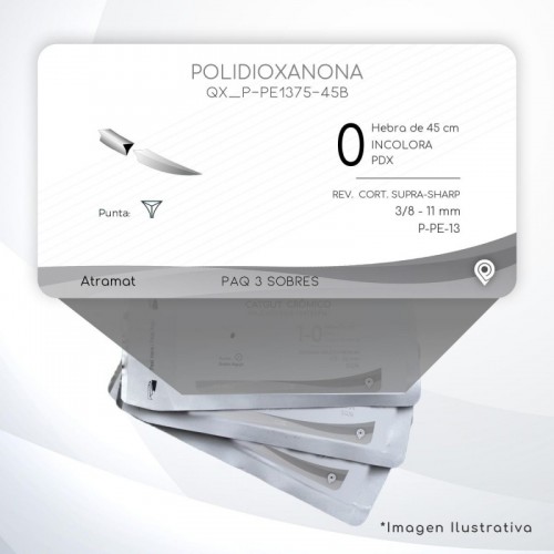 P-PE1375-45B 0 Aguja 3/8 - 11 mm  REVERSO CORTANTE SUPRA-SHARP P-PE-13 Hebra de 45 cm Tejidos difícil cicatrización C/3 piezas