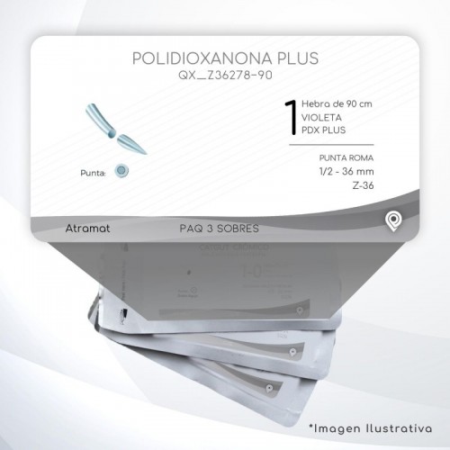 Z36278-90 1 Aguja 1/2 - 36 mm  PUNTA ROMA Z-36 Hebra de 90 cm Tejidos difícil cicatrización C/3 piezas