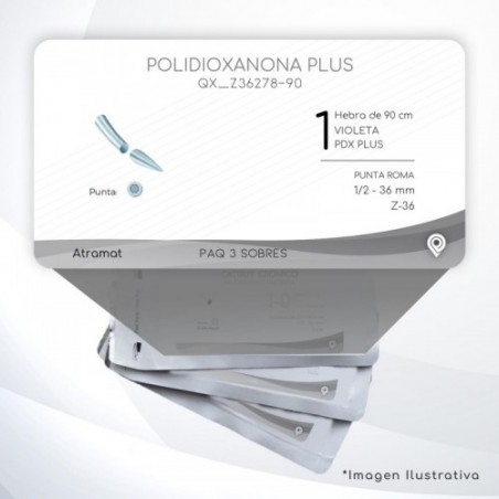 Z36278-90 1 Aguja 1/2 - 36 mm  PUNTA ROMA Z-36 Hebra de 90 cm Tejidos difícil cicatrización C/3 piezas