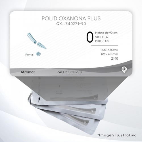 Z40271-90 0 Aguja 1/2 - 40 mm  PUNTA ROMA Z-40 Hebra de 90 cm Tejidos difícil cicatrización C/3 piezas