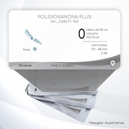 Z48271-150 0 Aguja 1/2 - 48 mm  PUNTA ROMA Z-48 Hebra de 150 cm Tejidos difícil cicatrización C/3 piezas