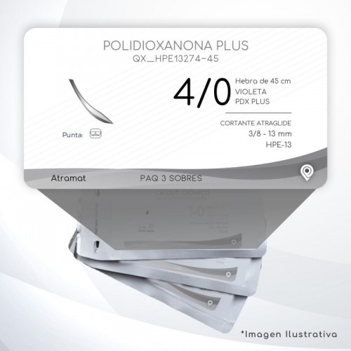 HPE13274-45 4/0 Aguja 3/8 - 13 mm  CORTANTE ATRAGLIDE HPE-13 Hebra de 45 cm Tejidos difícil cicatrización C/3 piezas