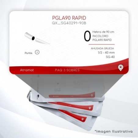 SG40291-90B 0 Aguja 1/2 - 40 mm  AHUSADA GRUESA  SG-40 Hebra de 90 cm Tejidos que cicatrizan rápidamente C/3 piezas